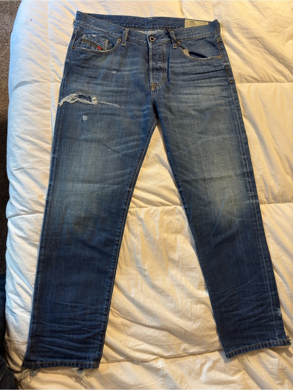 Diesel Men's Slim Straight Distressed Blue Jeans